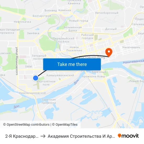 2-Я Краснодарская Ул. to Академия Строительства И Архитектуры Дгту map