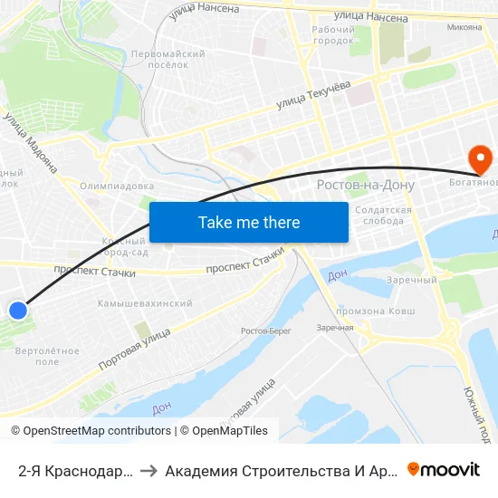 2-Я Краснодарская Ул. to Академия Строительства И Архитектуры Дгту map