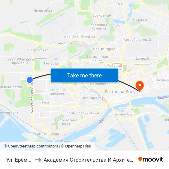 Ул. Ерёменко to Академия Строительства И Архитектуры Дгту map