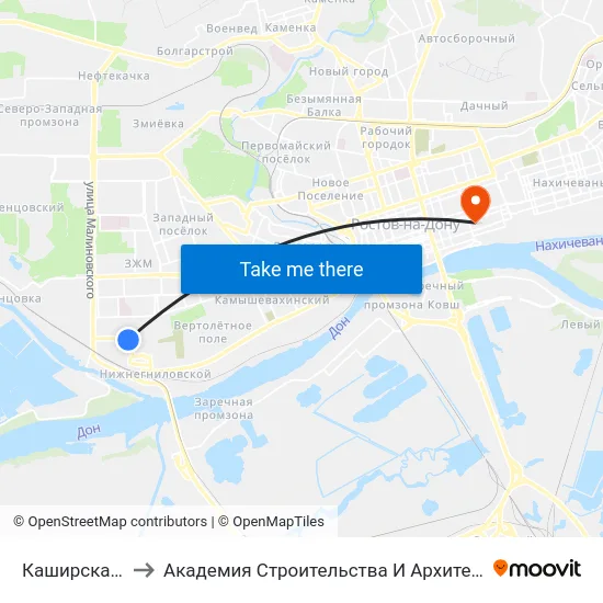 Каширская Ул. to Академия Строительства И Архитектуры Дгту map