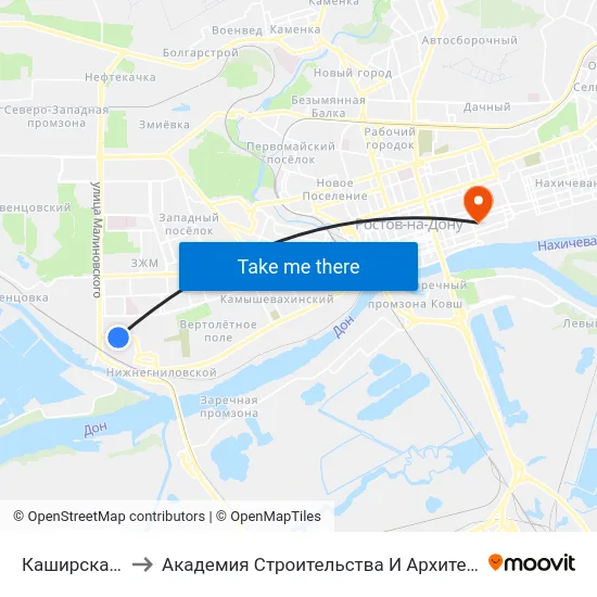 Каширская Ул. to Академия Строительства И Архитектуры Дгту map