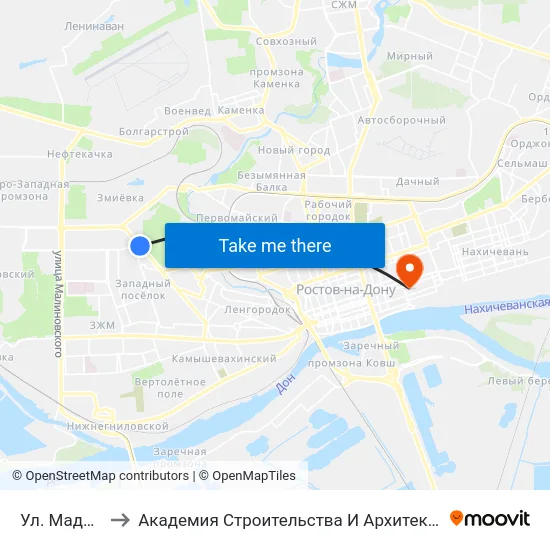 Ул. Мадояна to Академия Строительства И Архитектуры Дгту map