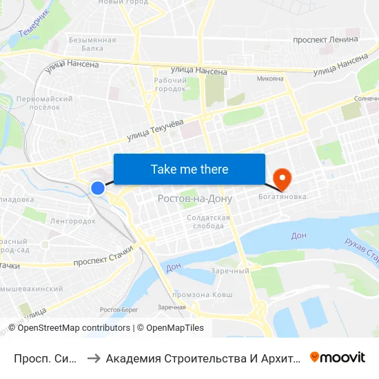 Просп. Сиверса to Академия Строительства И Архитектуры Дгту map