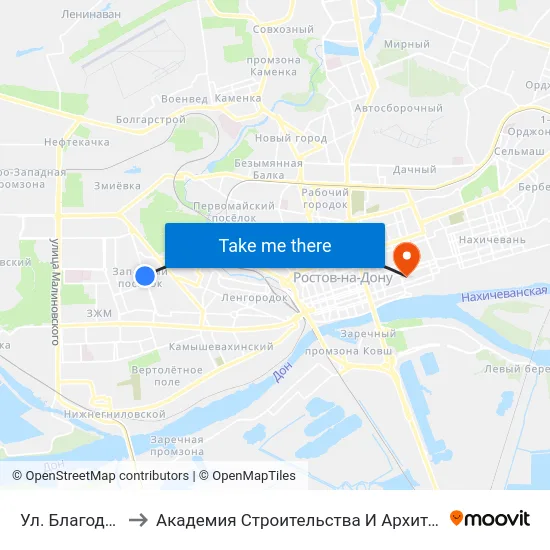Ул. Благодатная to Академия Строительства И Архитектуры Дгту map