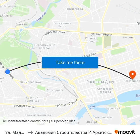Ул. Мадояна to Академия Строительства И Архитектуры Дгту map