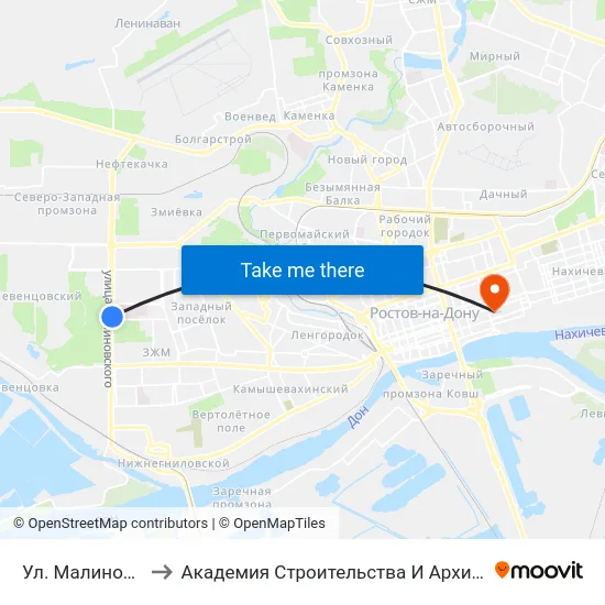 Ул. Малиновского to Академия Строительства И Архитектуры Дгту map