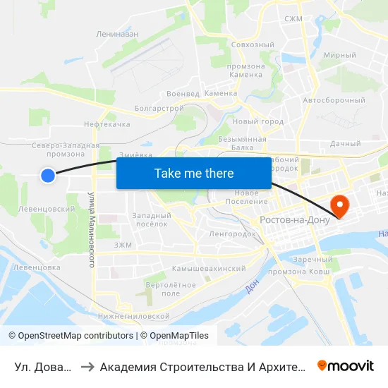 Ул. Доватора to Академия Строительства И Архитектуры Дгту map