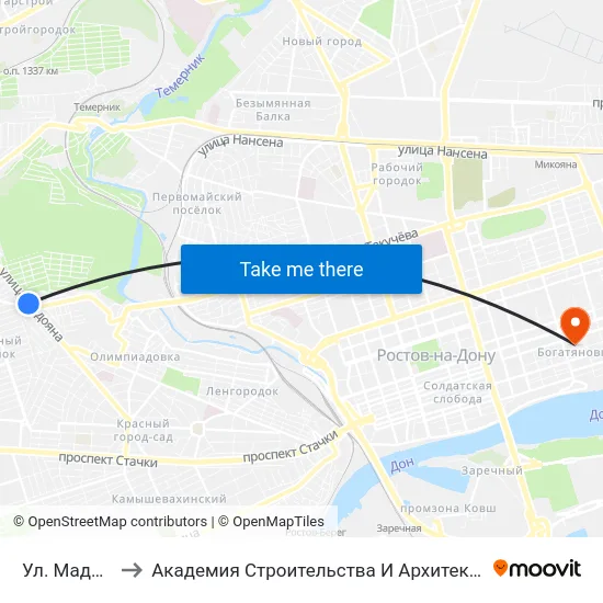Ул. Мадояна to Академия Строительства И Архитектуры Дгту map