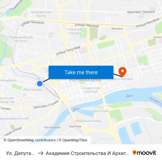 Ул. Депутатская to Академия Строительства И Архитектуры Дгту map