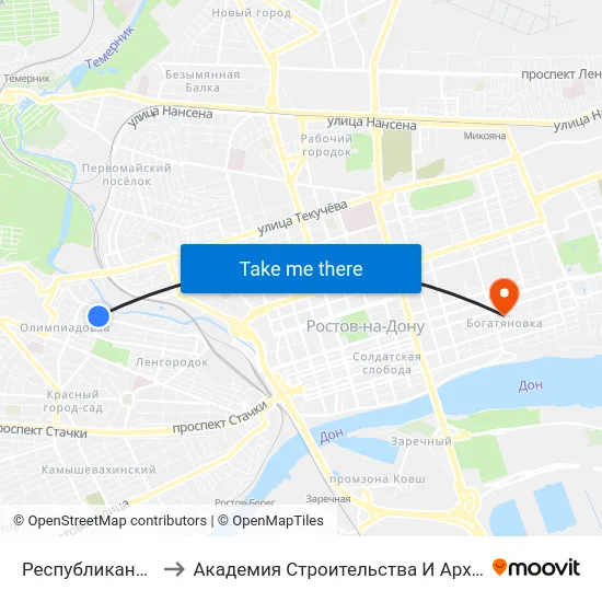 Республиканская Ул. to Академия Строительства И Архитектуры Дгту map