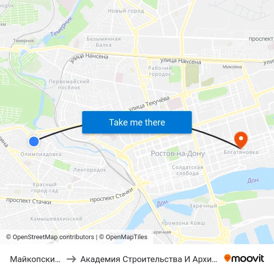 Майкопский Пер. to Академия Строительства И Архитектуры Дгту map