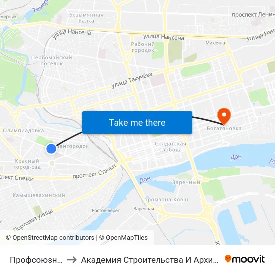 Профсоюзная Ул. to Академия Строительства И Архитектуры Дгту map