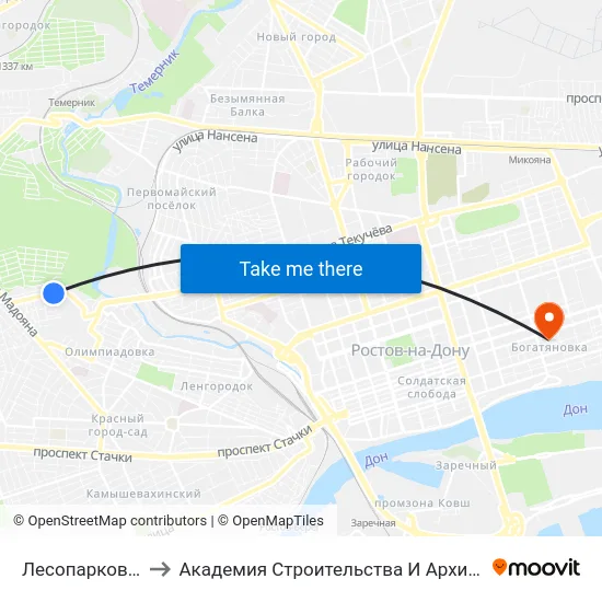 Лесопарковая Ул. to Академия Строительства И Архитектуры Дгту map