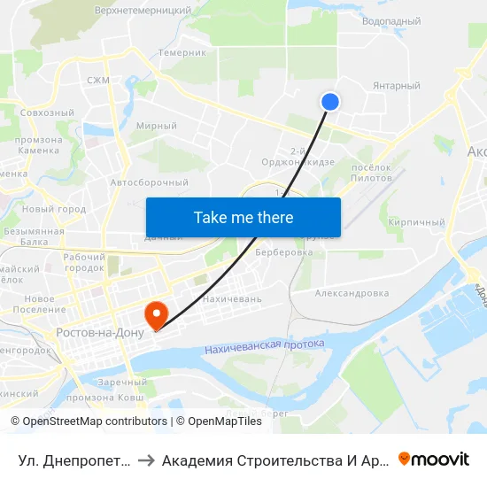 Ул. Днепропетровская to Академия Строительства И Архитектуры Дгту map