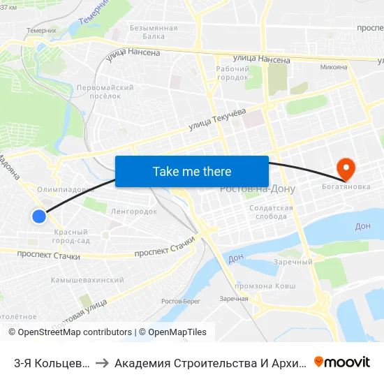 3-Я Кольцевая Ул. to Академия Строительства И Архитектуры Дгту map