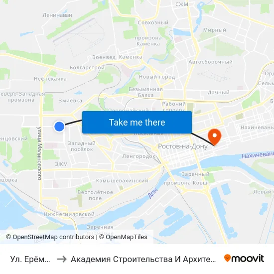 Ул. Ерёменко to Академия Строительства И Архитектуры Дгту map