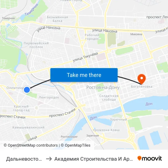 Дальневосточная Ул. to Академия Строительства И Архитектуры Дгту map