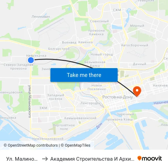 Ул. Малиновского to Академия Строительства И Архитектуры Дгту map