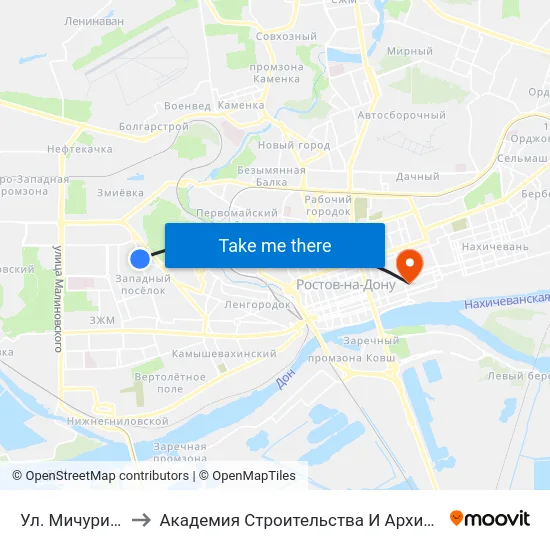 Ул. Мичуринская to Академия Строительства И Архитектуры Дгту map