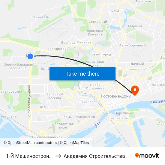 1-Й Машиностроительный Пер. to Академия Строительства И Архитектуры Дгту map