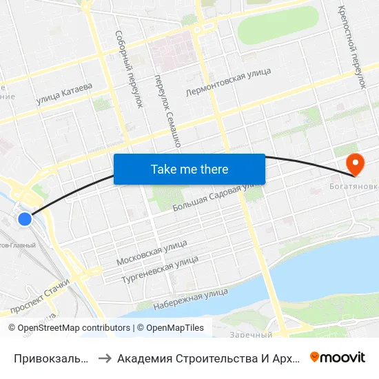 Привокзальная Пл. to Академия Строительства И Архитектуры Дгту map