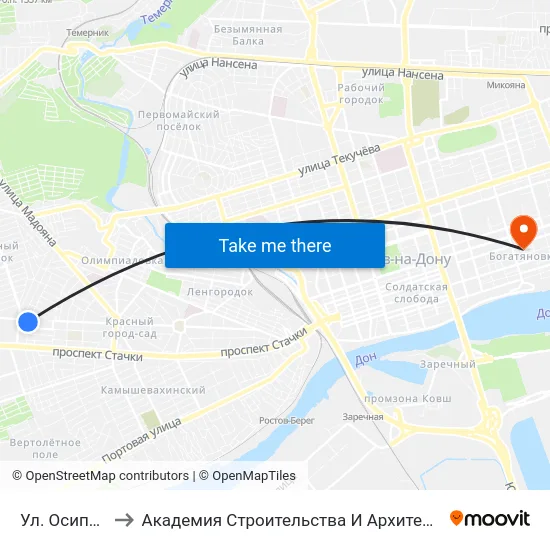 Ул. Осипенко to Академия Строительства И Архитектуры Дгту map