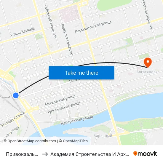 Привокзальная Пл. to Академия Строительства И Архитектуры Дгту map
