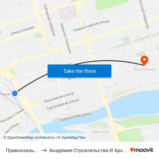 Привокзальная Пл. to Академия Строительства И Архитектуры Дгту map