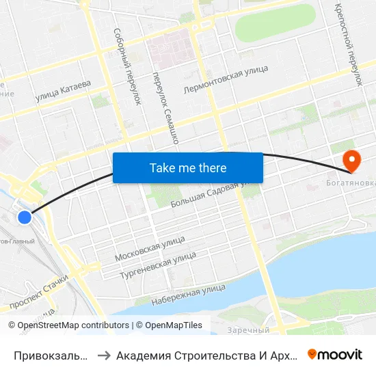 Привокзальная Пл. to Академия Строительства И Архитектуры Дгту map