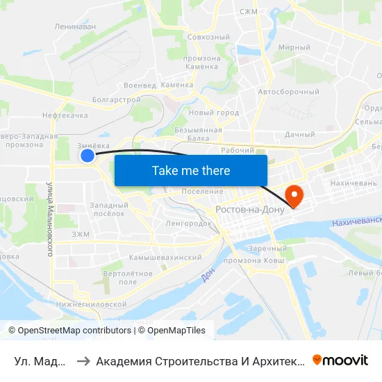 Ул. Мадояна to Академия Строительства И Архитектуры Дгту map