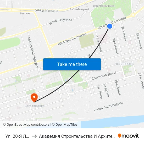 Ул. 20-Я Линия to Академия Строительства И Архитектуры Дгту map