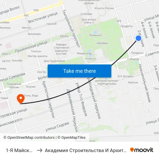 1-Я Майская Ул. to Академия Строительства И Архитектуры Дгту map
