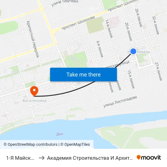 1-Я Майская Ул. to Академия Строительства И Архитектуры Дгту map