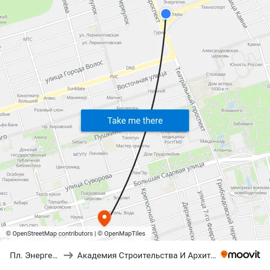Пл. Энергетиков to Академия Строительства И Архитектуры Дгту map
