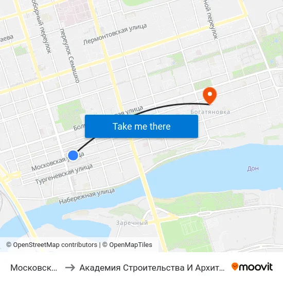 Московская Ул. to Академия Строительства И Архитектуры Дгту map