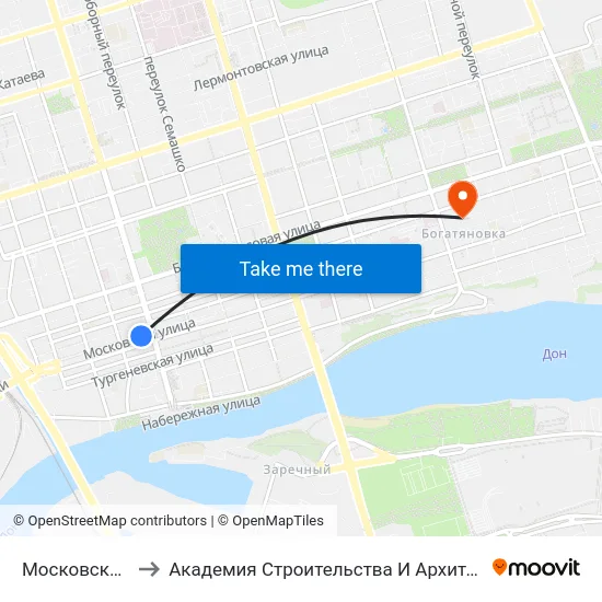 Московская Ул. to Академия Строительства И Архитектуры Дгту map