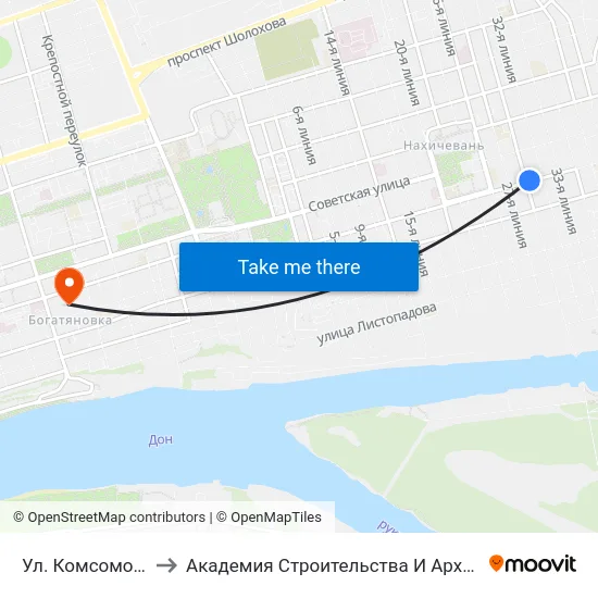 Ул. Комсомольская to Академия Строительства И Архитектуры Дгту map