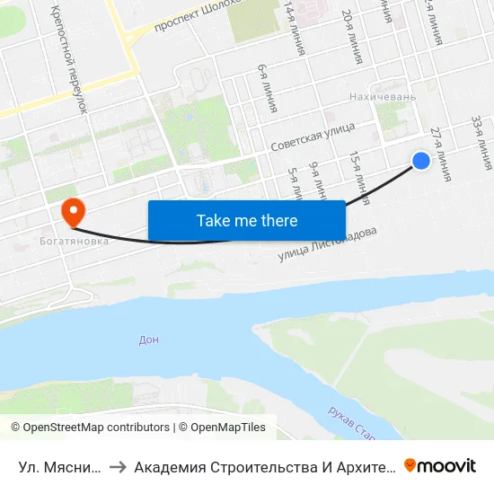 Ул. Мясникова to Академия Строительства И Архитектуры Дгту map