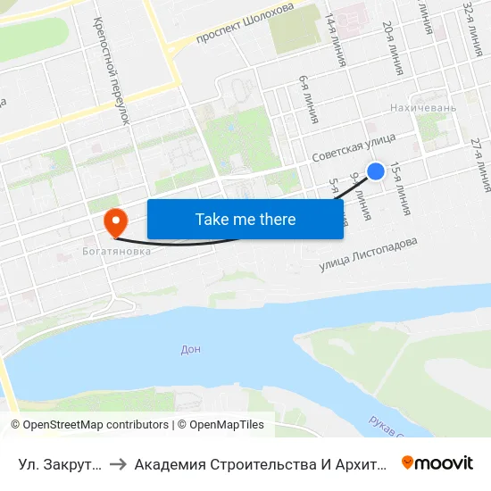 Ул. Закруткина to Академия Строительства И Архитектуры Дгту map
