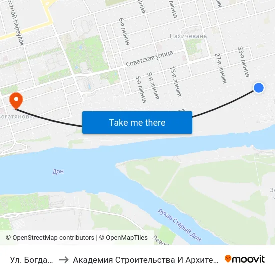 Ул. Богданова to Академия Строительства И Архитектуры Дгту map