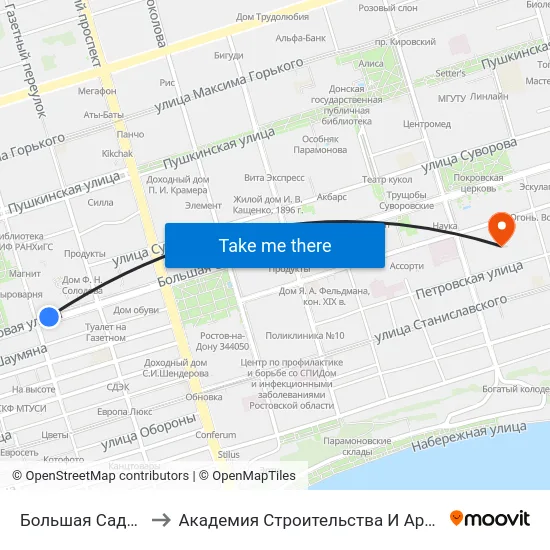 Большая Садовая Ул. to Академия Строительства И Архитектуры Дгту map
