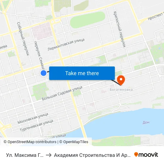 Ул. Максима Горького to Академия Строительства И Архитектуры Дгту map