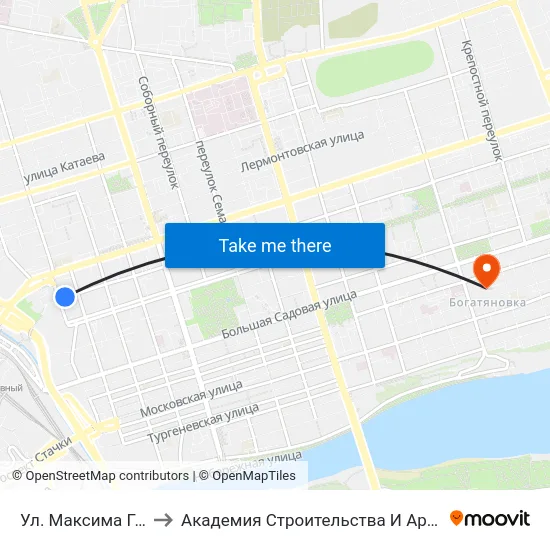 Ул. Максима Горького to Академия Строительства И Архитектуры Дгту map