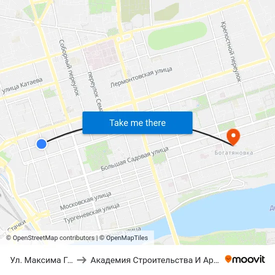 Ул. Максима Горького to Академия Строительства И Архитектуры Дгту map