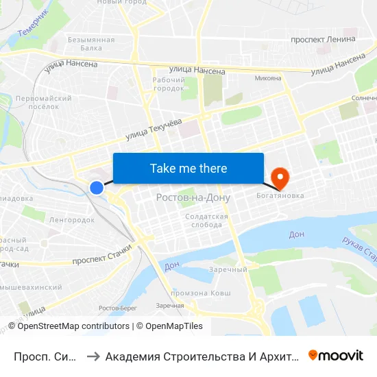 Просп. Сиверса to Академия Строительства И Архитектуры Дгту map
