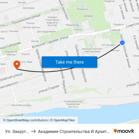Ул. Закруткина to Академия Строительства И Архитектуры Дгту map