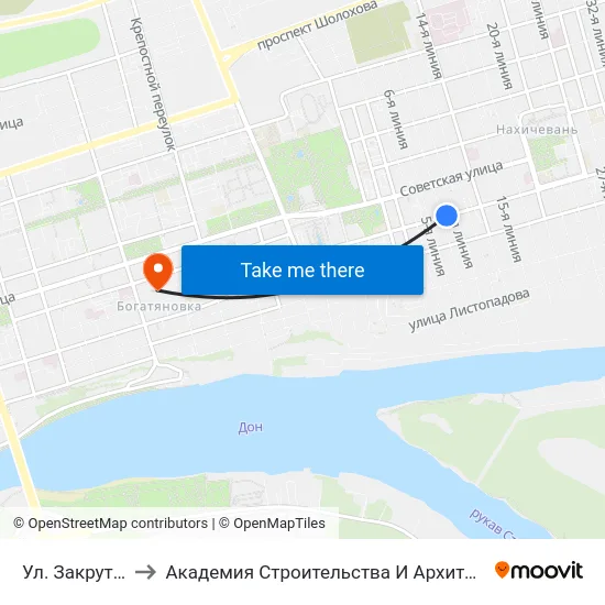 Ул. Закруткина to Академия Строительства И Архитектуры Дгту map