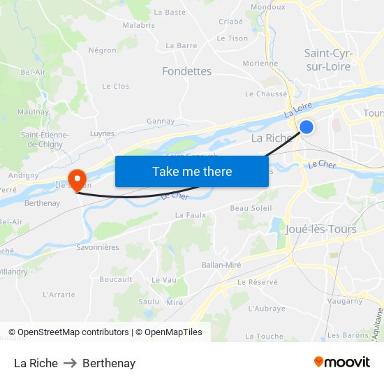 La Riche to Berthenay map