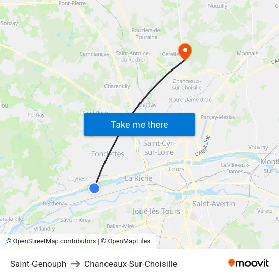 Saint-Genouph to Chanceaux-Sur-Choisille map