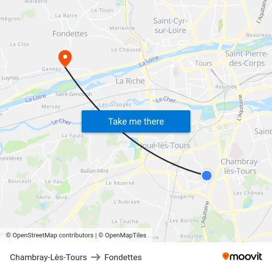 Chambray-Lès-Tours to Fondettes map